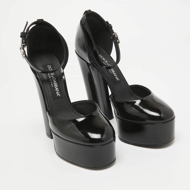 Pre Owned Dolce & Gabbana Black Patent Leather Platform Pumps  Size 37