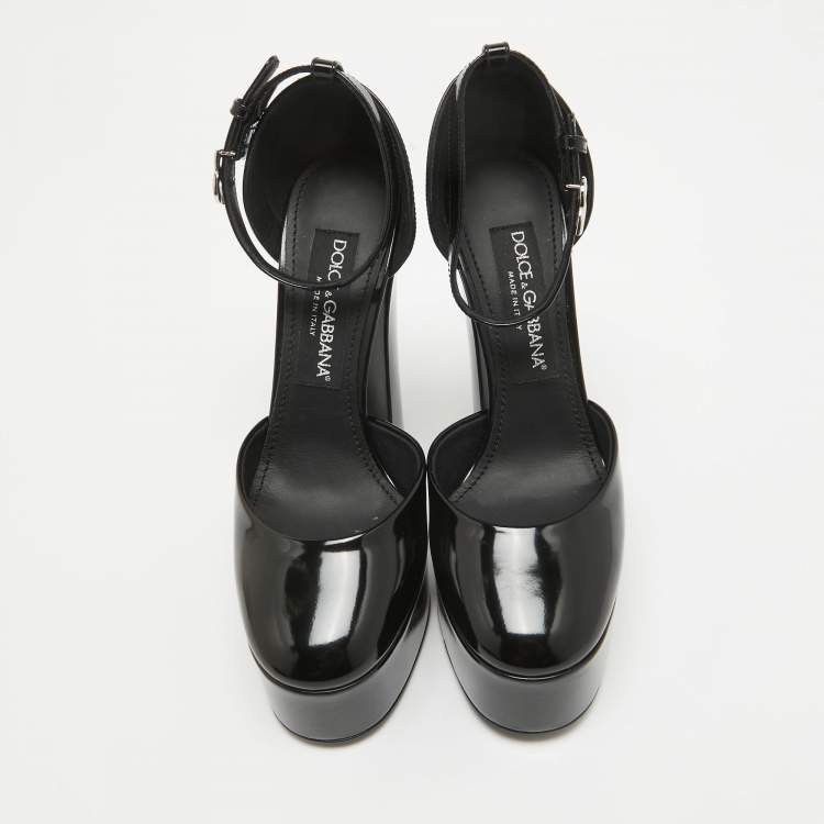 Pre Owned Dolce & Gabbana Black Patent Leather Platform Pumps  Size 37