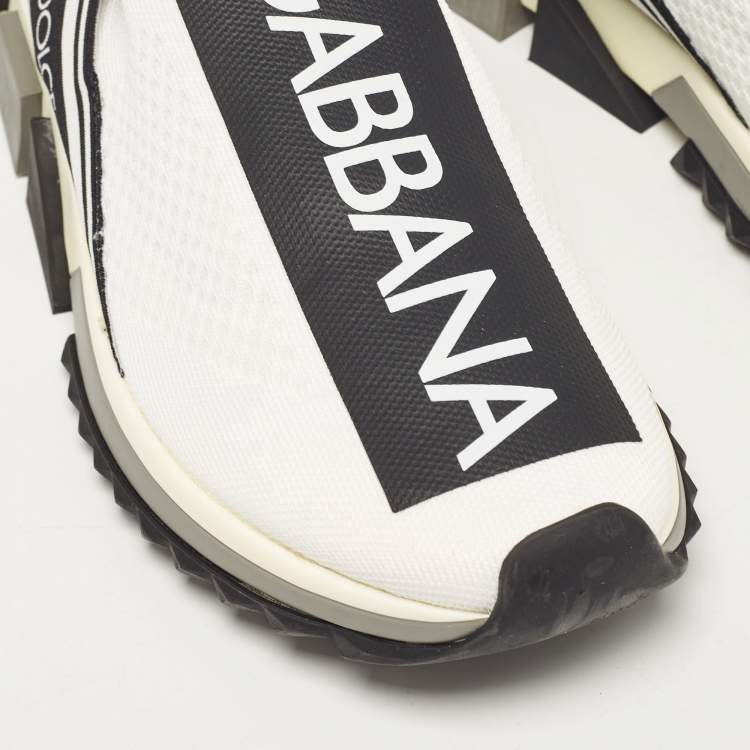 Pre Owned Dolce & Gabbana White/Black Knit Fabric Sorrento Slip On Sneakers Size 40