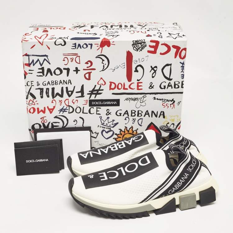 Pre Owned Dolce & Gabbana White/Black Knit Fabric Sorrento Slip On Sneakers Size 40