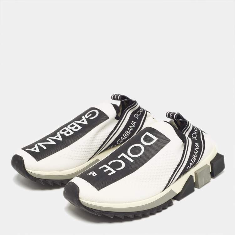 Pre Owned Dolce & Gabbana White/Black Knit Fabric Sorrento Slip On Sneakers Size 40