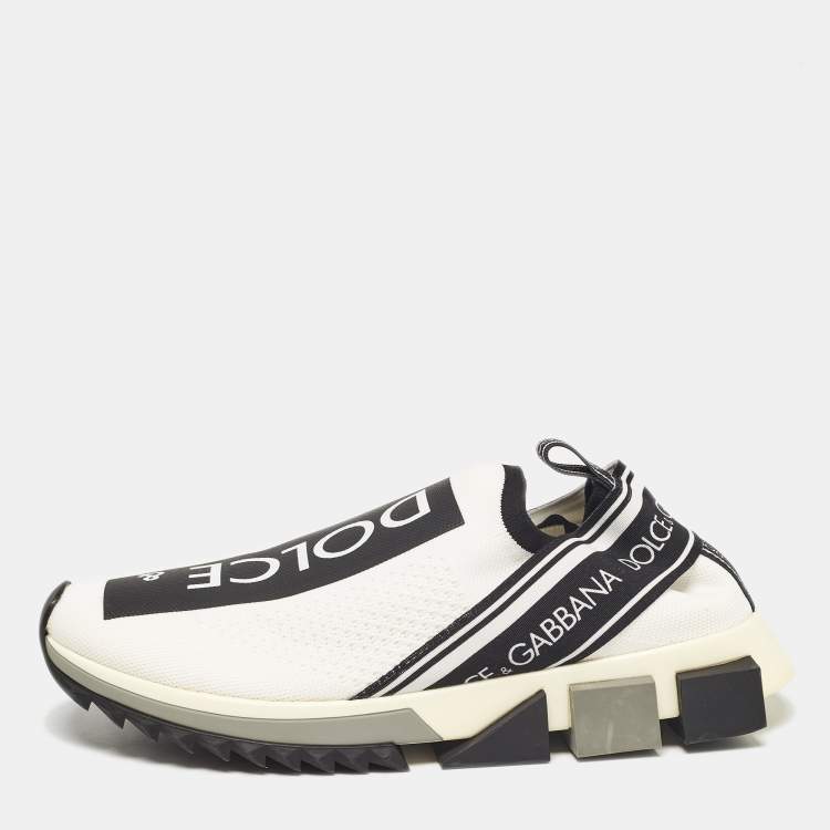Pre Owned Dolce & Gabbana White/Black Knit Fabric Sorrento Slip On Sneakers Size 40