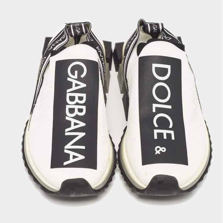 Pre Owned Dolce & Gabbana White/Black Knit Fabric Sorrento Slip On Sneakers Size 40