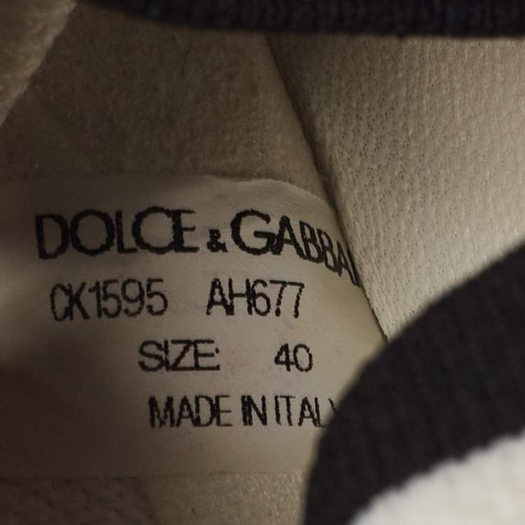 Pre Owned Dolce & Gabbana White/Black Knit Fabric Sorrento Slip On Sneakers Size 40