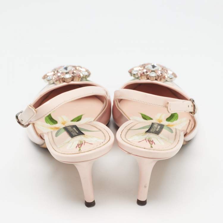 Pre Owned Dolce & Gabbana Pink Patent Crystal Embellished Slingback Pumps Size 39.5