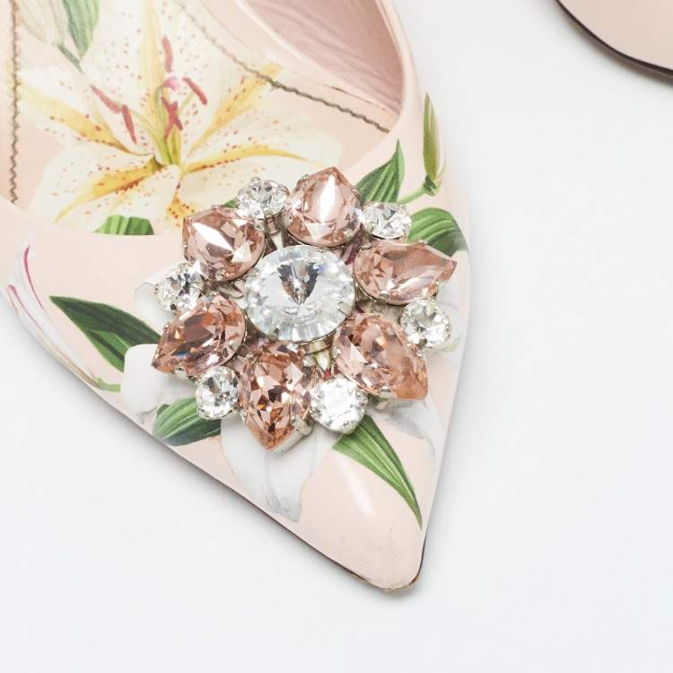 Pre Owned Dolce & Gabbana Pink Patent Crystal Embellished Slingback Pumps Size 39.5