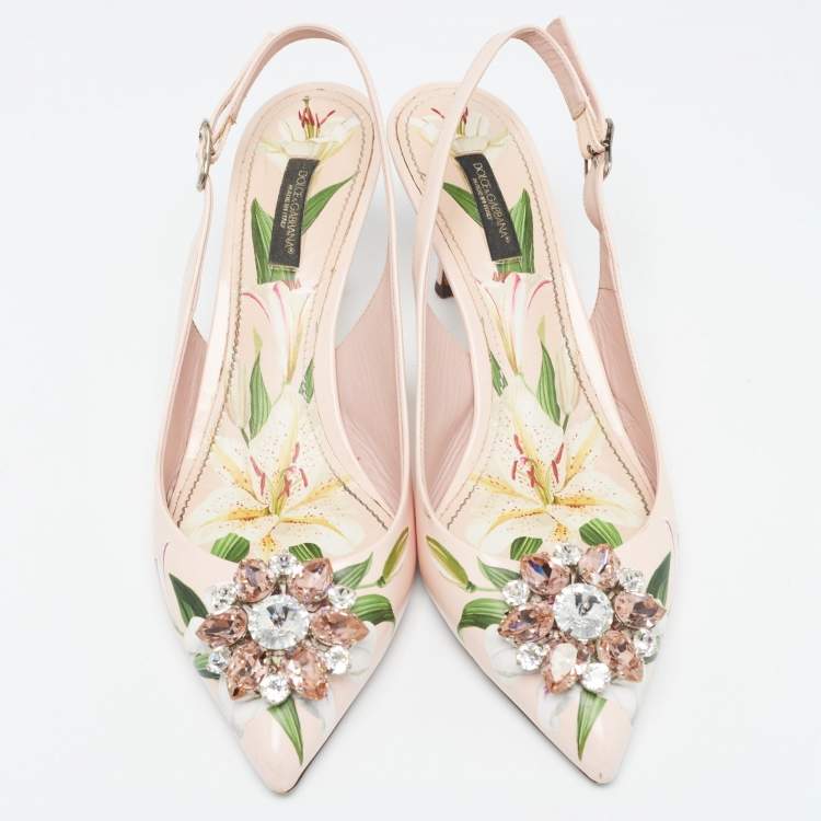 Pre Owned Dolce & Gabbana Pink Patent Crystal Embellished Slingback Pumps Size 39.5