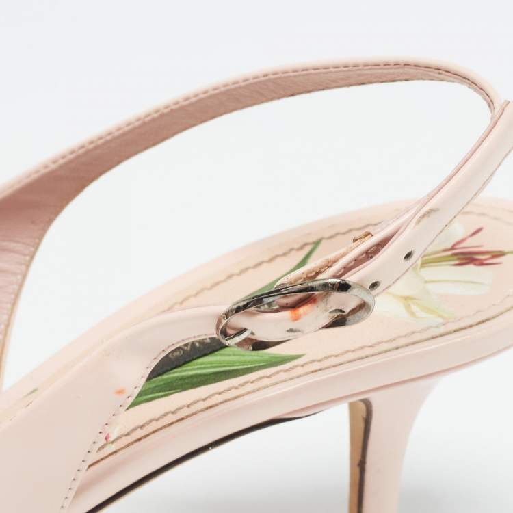 Pre Owned Dolce & Gabbana Pink Patent Crystal Embellished Slingback Pumps Size 39.5