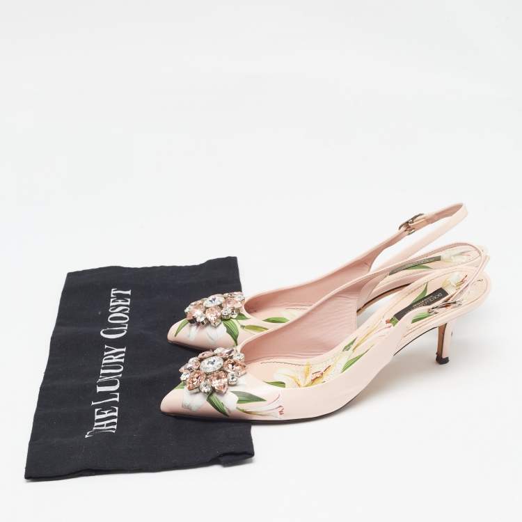 Pre Owned Dolce & Gabbana Pink Patent Crystal Embellished Slingback Pumps Size 39.5
