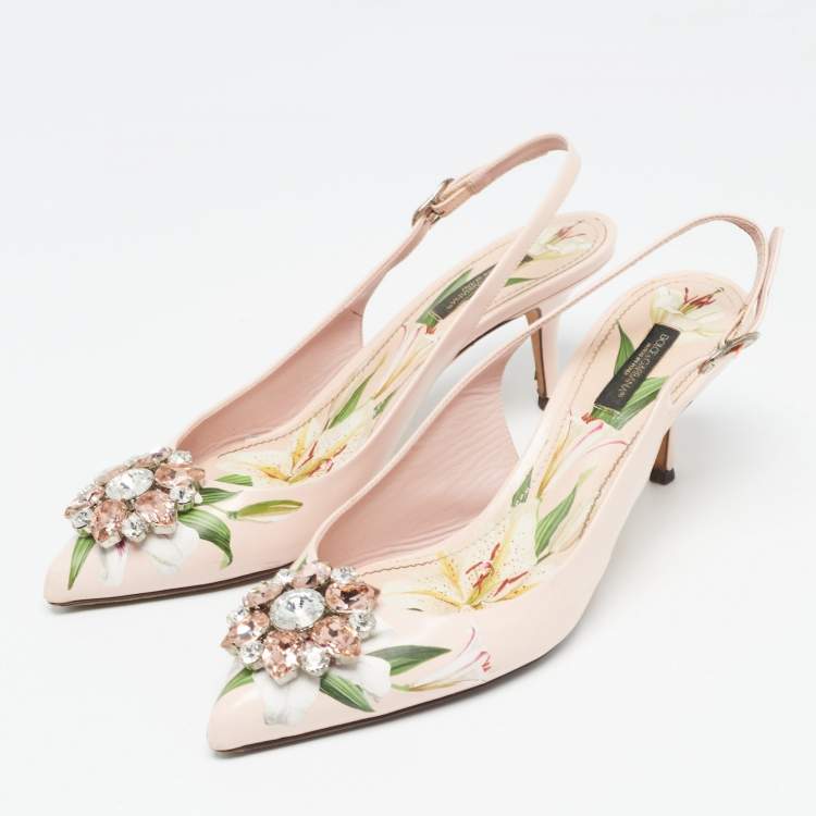 Pre Owned Dolce & Gabbana Pink Patent Crystal Embellished Slingback Pumps Size 39.5
