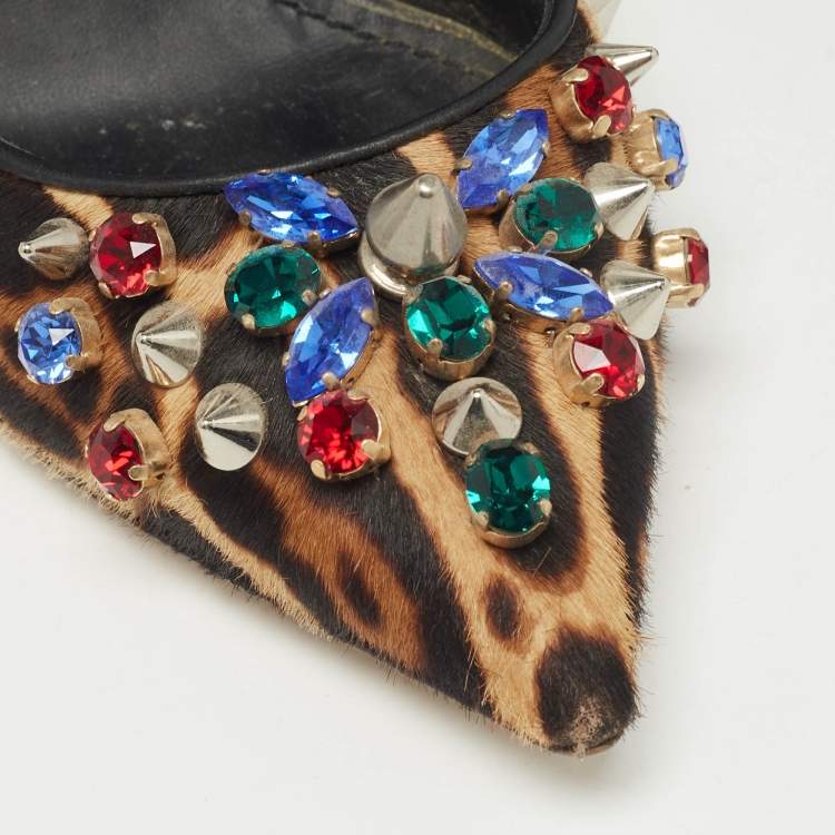 Pre Owned Dolce & Gabbana Brown/Beige Leopard Print Calf Hair Studded Pumps Size 37.5