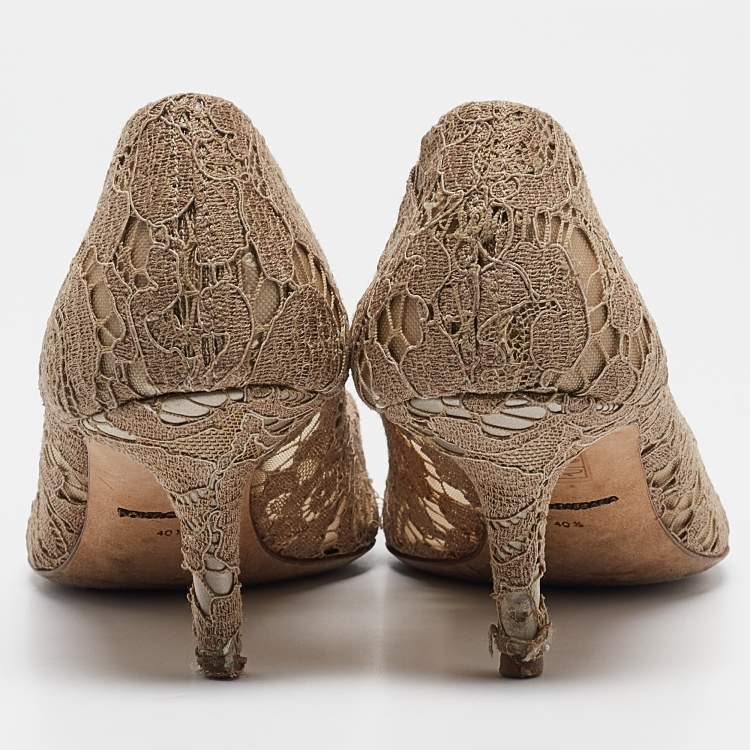 Pre Owned Dolce & Gabbana Beige Lace Bellucci Pumps Size 40.5