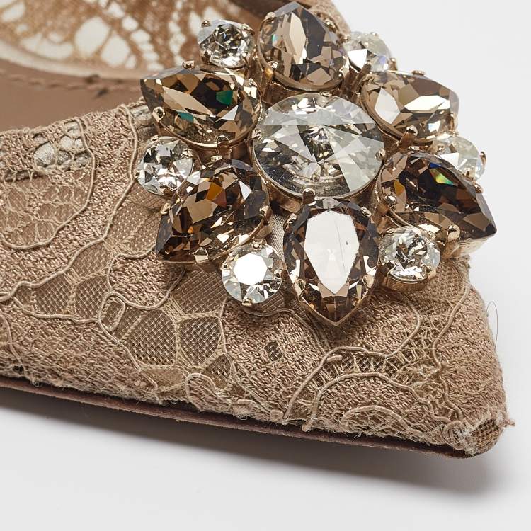 Pre Owned Dolce & Gabbana Beige Lace Bellucci Pumps Size 40.5