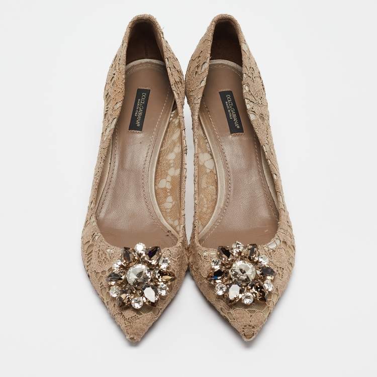 Pre Owned Dolce & Gabbana Beige Lace Bellucci Pumps Size 40.5