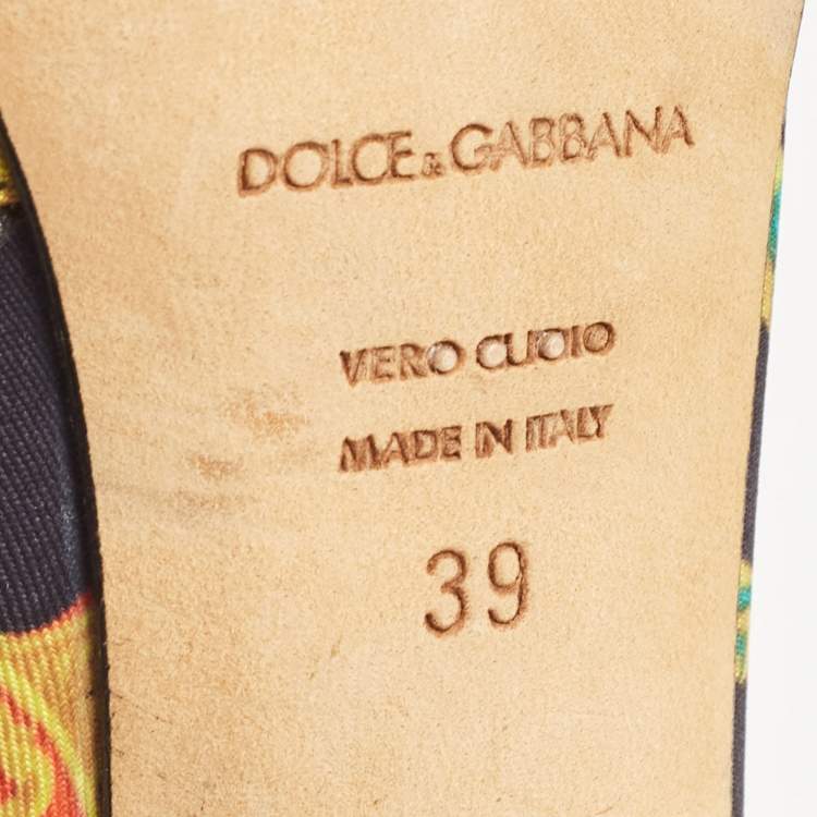 Pre Owned Dolce & Gabbana Multicolor Canvas Crystal Embellished Ankle Strap Sandals Size 39