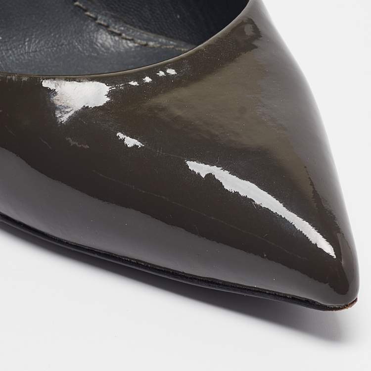 Pre Owned Dolce & Gabbana Grey Patent Leather Pointed Toe Pumps Size 36.5