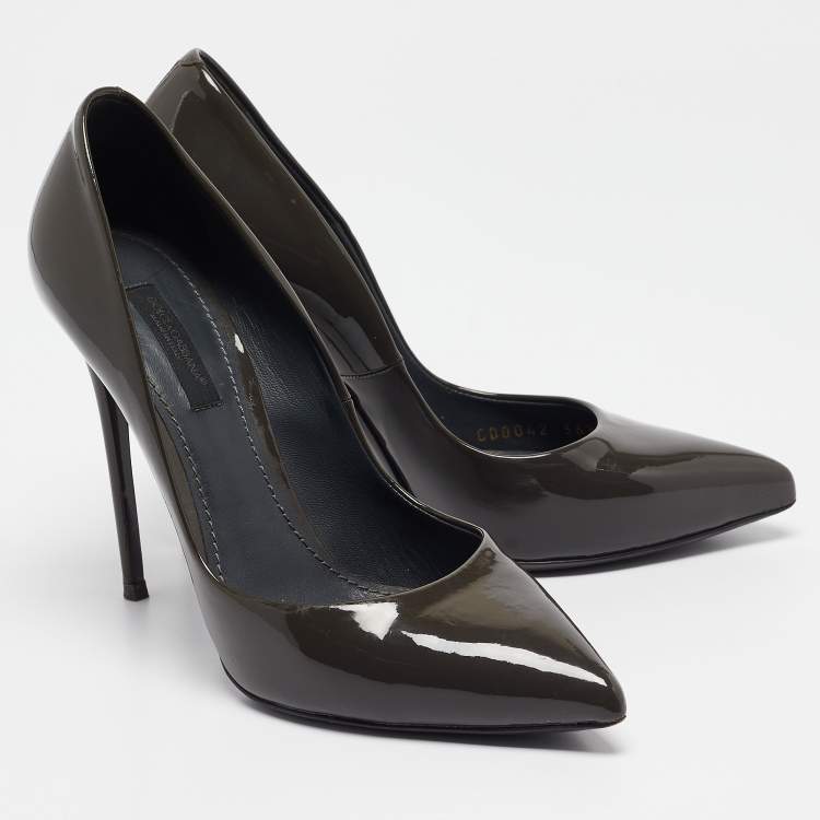 Pre Owned Dolce & Gabbana Grey Patent Leather Pointed Toe Pumps Size 36.5