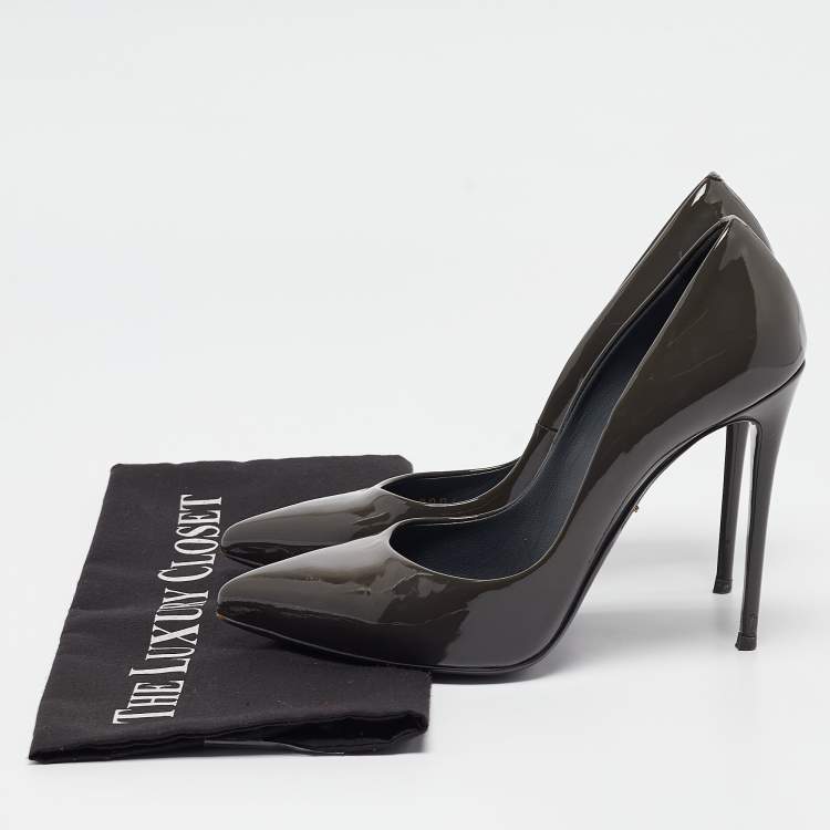 Pre Owned Dolce & Gabbana Grey Patent Leather Pointed Toe Pumps Size 36.5