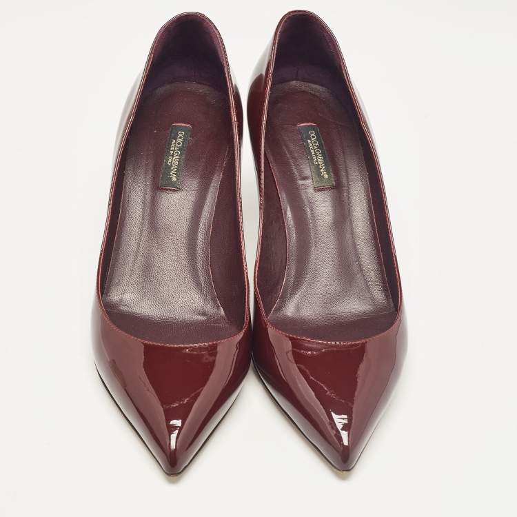 Pre Owned Dolce & Gabbana Burgundy Patent Leather Pointed Toe Pumps Size 38.5