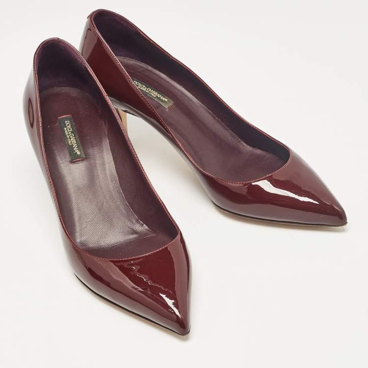 Pre Owned Dolce & Gabbana Burgundy Patent Leather Pointed Toe Pumps Size 38.5