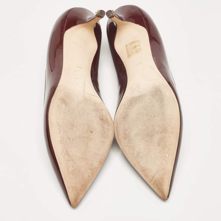 Pre Owned Dolce & Gabbana Burgundy Patent Leather Pointed Toe Pumps Size 38.5