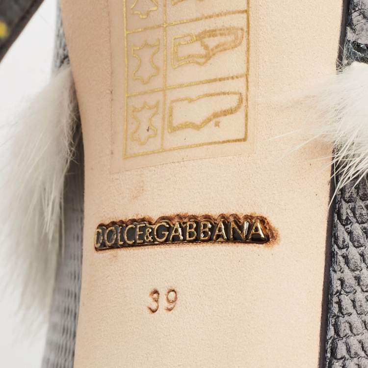 Pre Owned Dolce & Gabbana Black Fur and Lizard Embossed Leather Ankle Length Boots Size 39