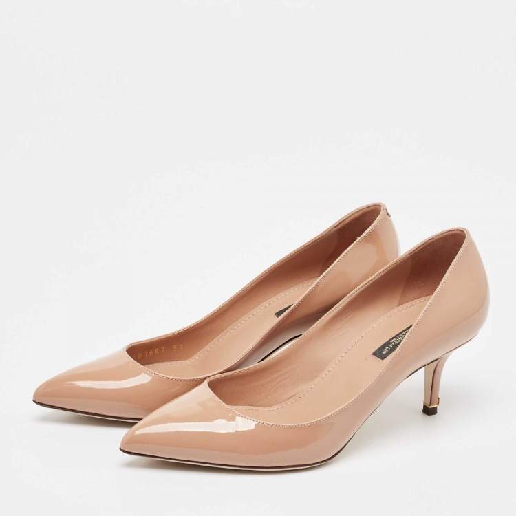 Pre Owned Dolce & Gabbana Beige Patent Pointed Toe Pumps Size 37