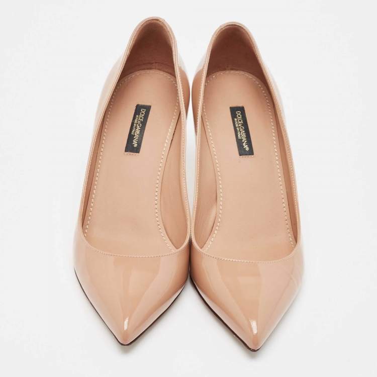 Pre Owned Dolce & Gabbana Beige Patent Pointed Toe Pumps Size 37