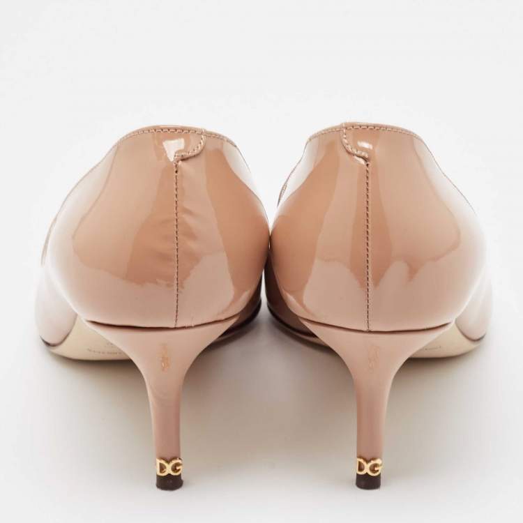 Pre Owned Dolce & Gabbana Beige Patent Pointed Toe Pumps Size 37