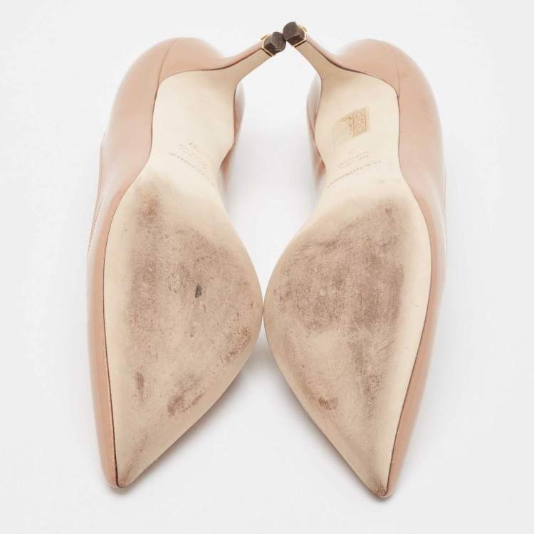 Pre Owned Dolce & Gabbana Beige Patent Pointed Toe Pumps Size 37