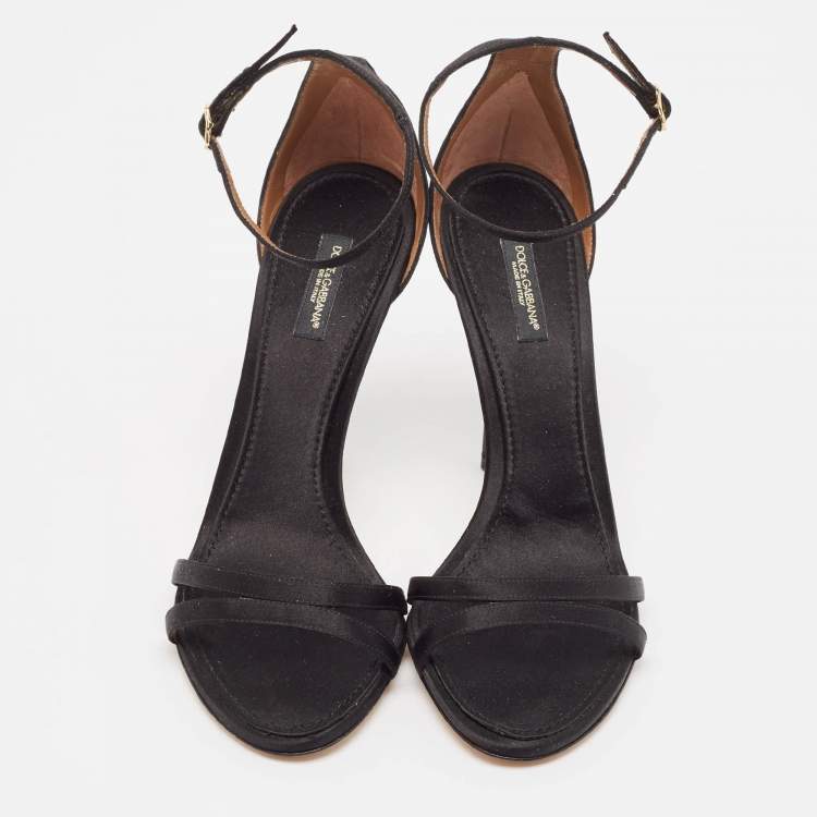 Pre Owned Dolce & Gabbana Black Satin Ankle Strap Sandals Size 39