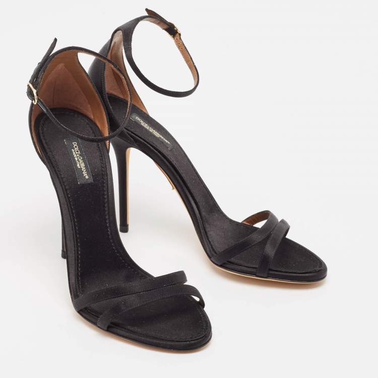 Pre Owned Dolce & Gabbana Black Satin Ankle Strap Sandals Size 39