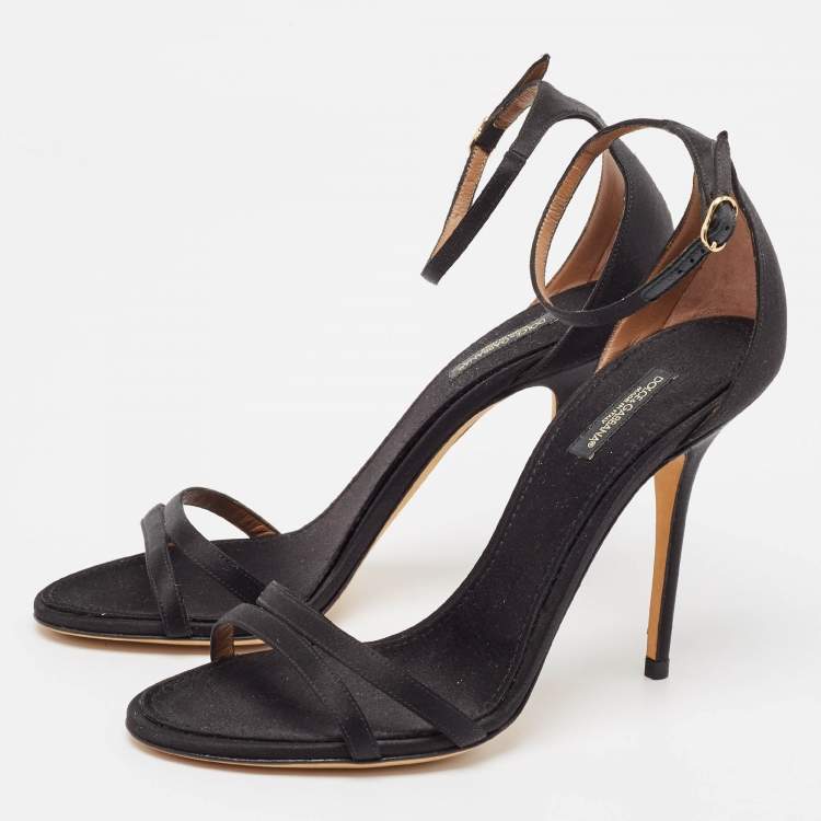 Pre Owned Dolce & Gabbana Black Satin Ankle Strap Sandals Size 39