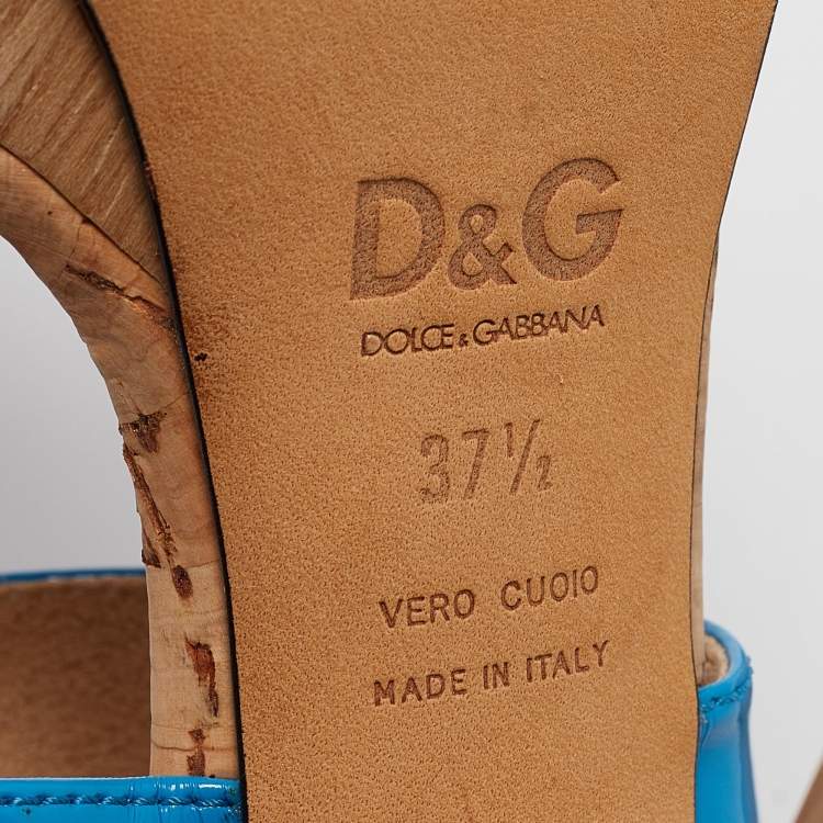 Pre Owned D&G Blue Patent Leather Ankle Strap Sandals Size 37.5