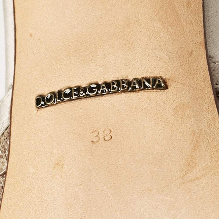 Pre Owned Dolce & Gabbana Beige/Silver Satin Sofia Slide Sandals Size 38