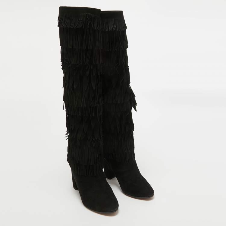 Pre Owned Dolce & Gabbana Black Suede Knee Length Boots Size 38