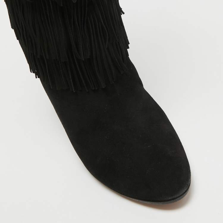 Pre Owned Dolce & Gabbana Black Suede Knee Length Boots Size 38