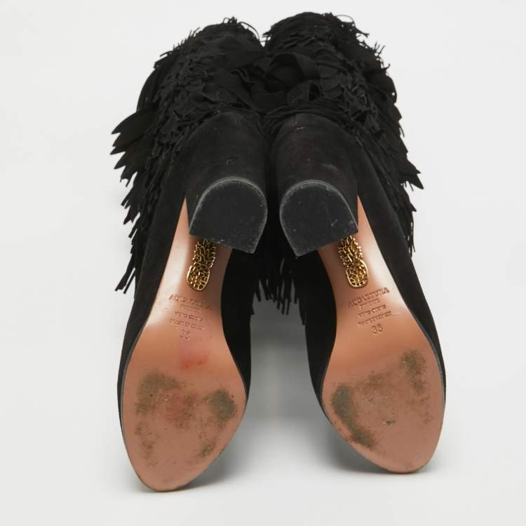 Pre Owned Dolce & Gabbana Black Suede Knee Length Boots Size 38