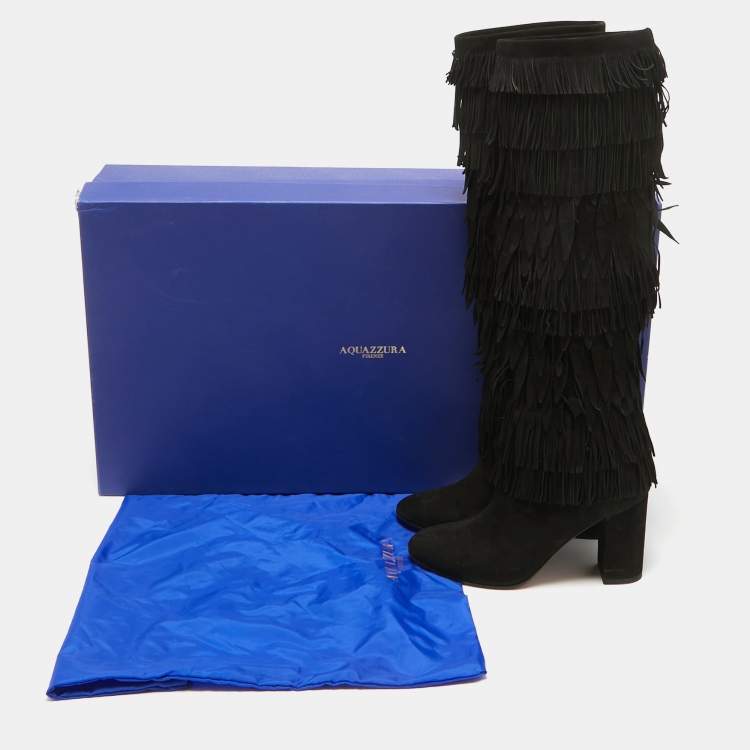 Pre Owned Dolce & Gabbana Black Suede Knee Length Boots Size 38