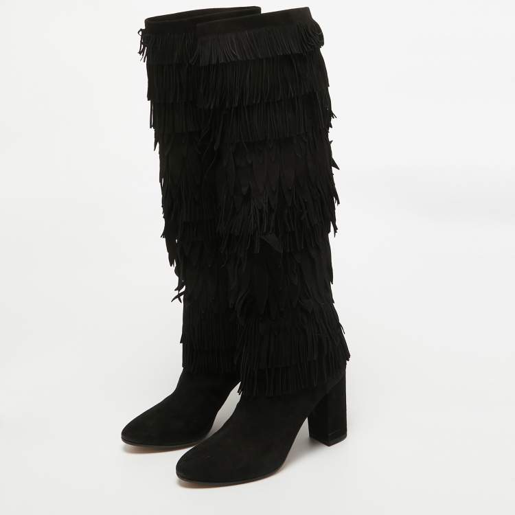 Pre Owned Dolce & Gabbana Black Suede Knee Length Boots Size 38