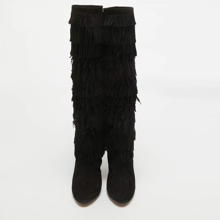 Pre Owned Dolce & Gabbana Black Suede Knee Length Boots Size 38