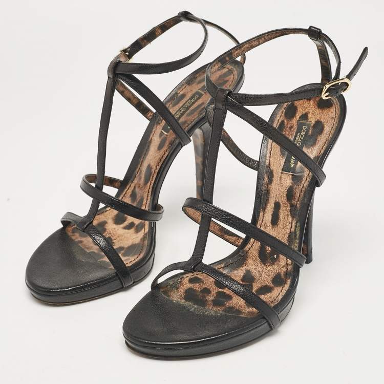 Pre Owned Dolce & Gabbana Black Leather Strappy Sandals Size 39