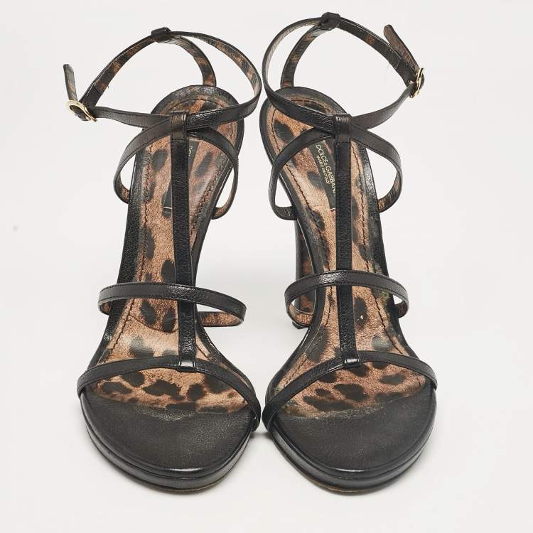 Pre Owned Dolce & Gabbana Black Leather Strappy Sandals Size 39