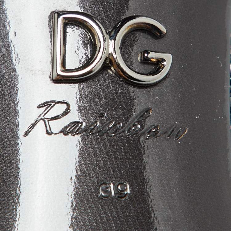 Pre Owned Dolce & Gabbana Silver/Black Lace DG Amore Crystal Embellished Pointed Toe Pumps Size 39