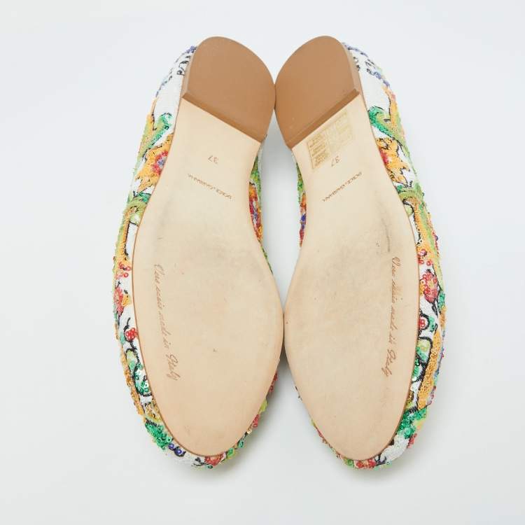 Pre Owned Dolce & Gabbana Multicolor Sequins and Croc Embossed Leather Smoking Slippers Size 37