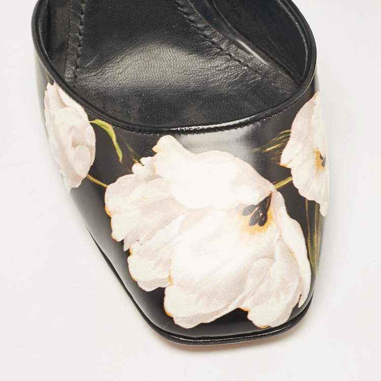 مملوكة مسبقًا Dolce & Gabbana Black Floral Print Leather Ankle Strap Pumps Size 39