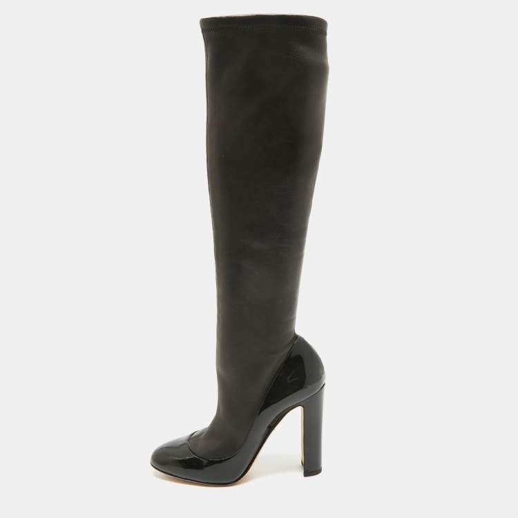Pre Owned Dolce & Gabbana Black Patent and Leather Knee Length Boots Size 38.5