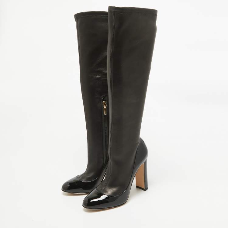 Pre Owned Dolce & Gabbana Black Patent and Leather Knee Length Boots Size 38.5