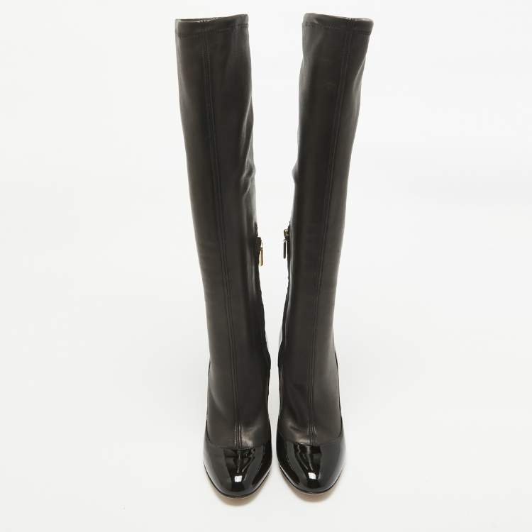 Pre Owned Dolce & Gabbana Black Patent and Leather Knee Length Boots Size 38.5