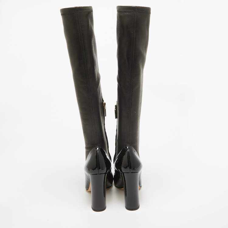 Pre Owned Dolce & Gabbana Black Patent and Leather Knee Length Boots Size 38.5